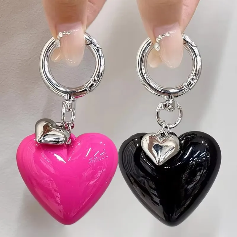 Fashion Big Heart Keychains Pink Hearts Little Ball Key Rings for Women Men Friendship Gift Handbag Decoration Handmade Jewelry