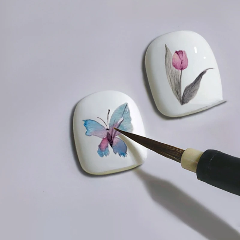Nail Art Hook ปากกาสําหรับผีเสื้อ Rose วาดจังหวะสีน้ํา Gouache ภาพวาดสีน้ํามันไม้เล็บกาวแปรงหมาป่าผมเล็บรายละเอียด