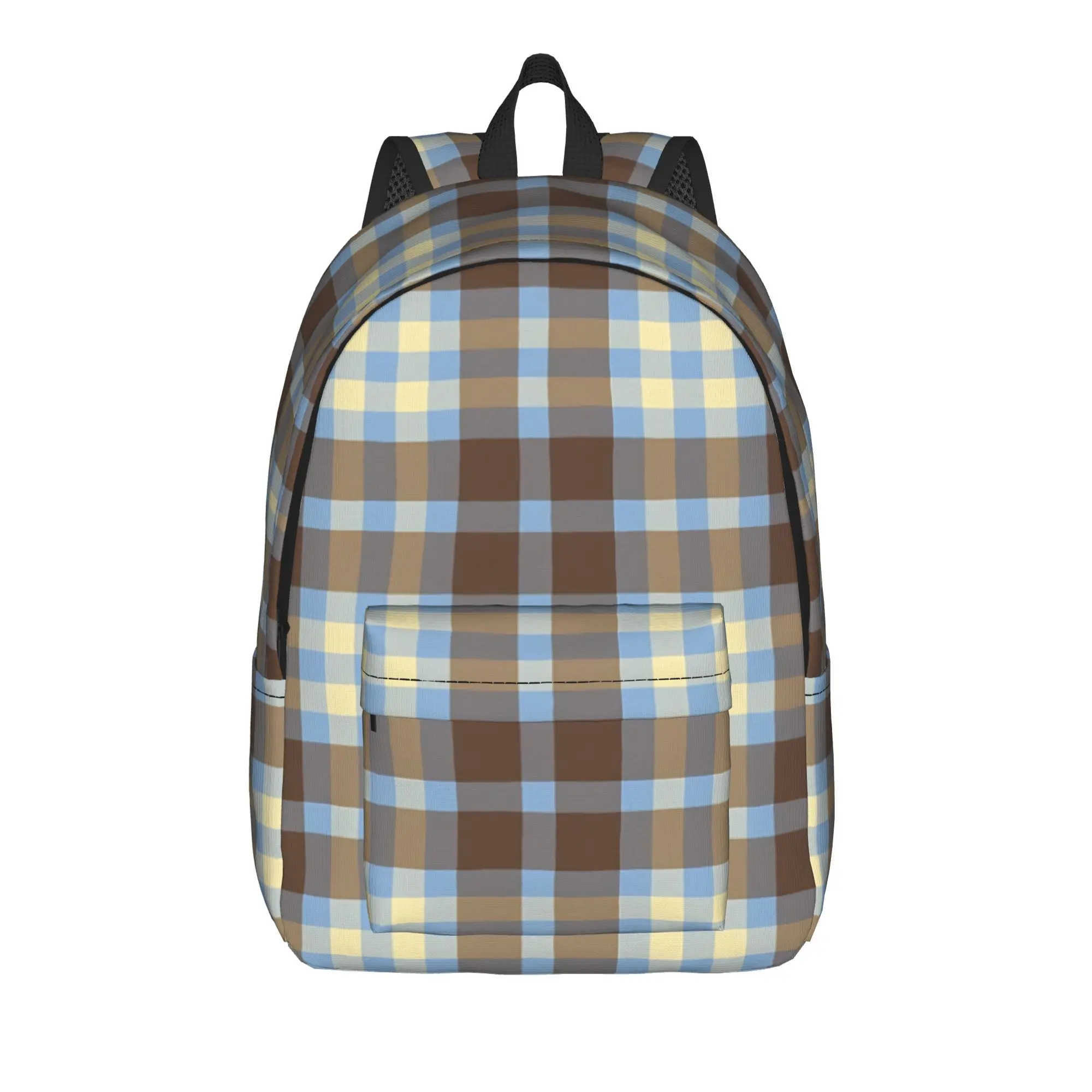 Rustic Autumn Blue Gingham Tartan  Backpack for Men Women Cool High School Business Daypack  Laptop Canvas Bags Sports