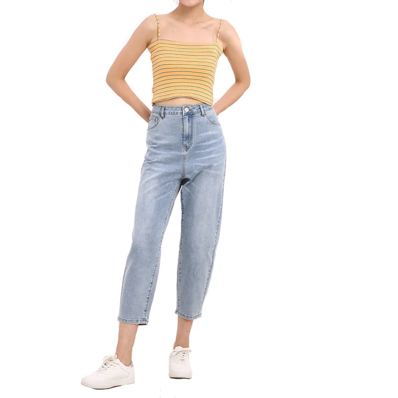 Wiosenne jesienne luźne damskie jeansy wysoki stan jednolity kolor Casual Vintage spodnie do kostek literackie wszechstronne przytulne damskie