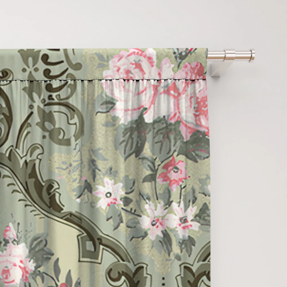 2PC Home Decoration Curtains With Retro Patterns And Rod Pockets, Kitchen, Coffee Shop, Living Room, Balcony, Garden
