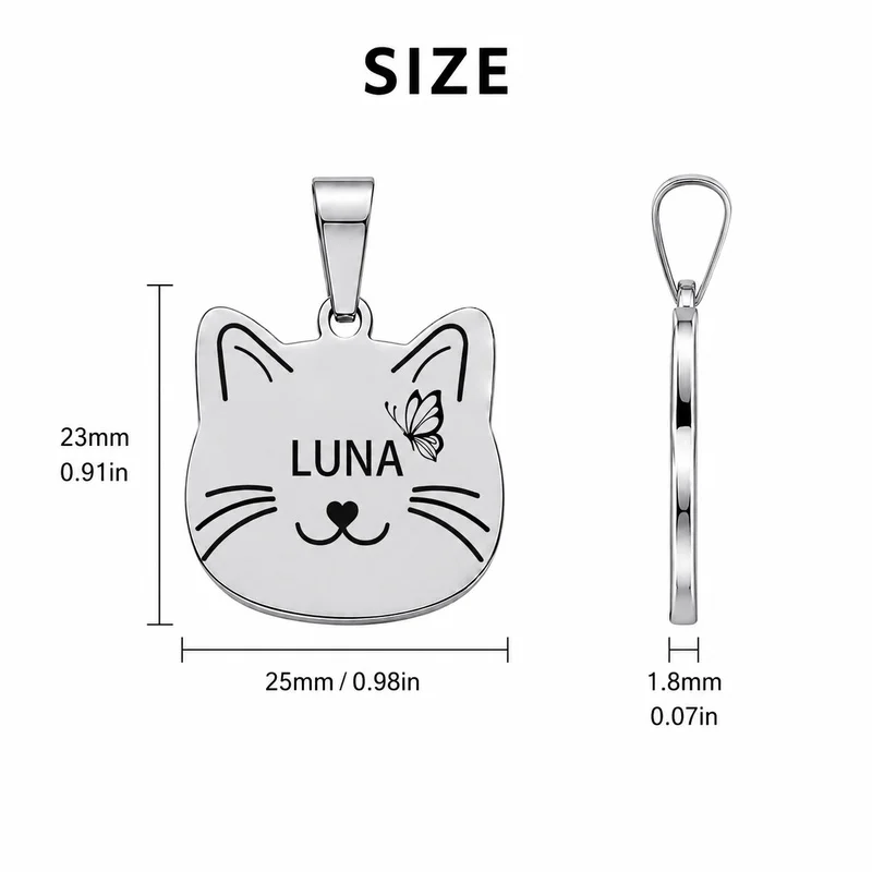 1PC Custom Pet Cat Tag Dog Tag, Cat Ear and Whisker Pattern‑Double‑Sided Engraving for Pet Name, Phone Number and Address