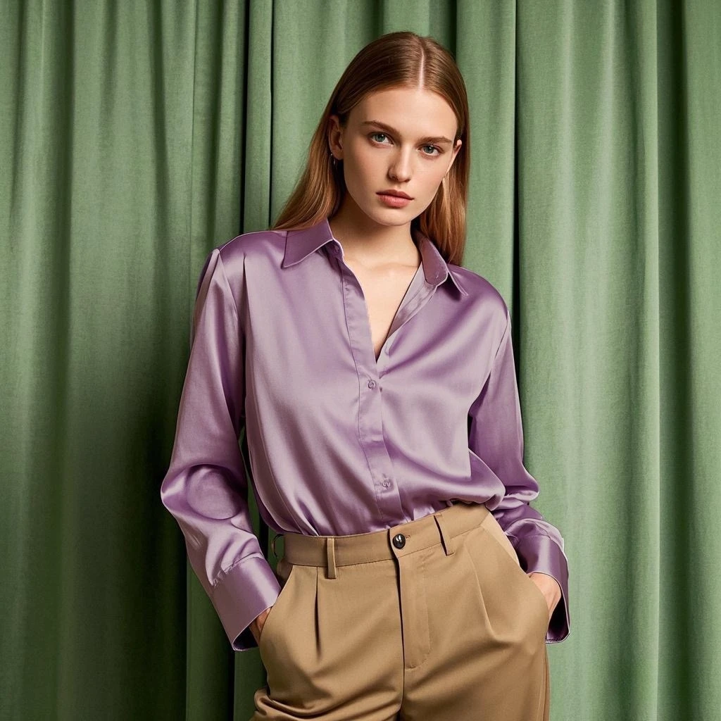 Koreanische schicke Bürodamen-Satin-Hemden, passende elegante weibliche Bluse, 2025, Sommer, neu in Damen-Hemden und Blusen, Trend-Tops – Detail 6