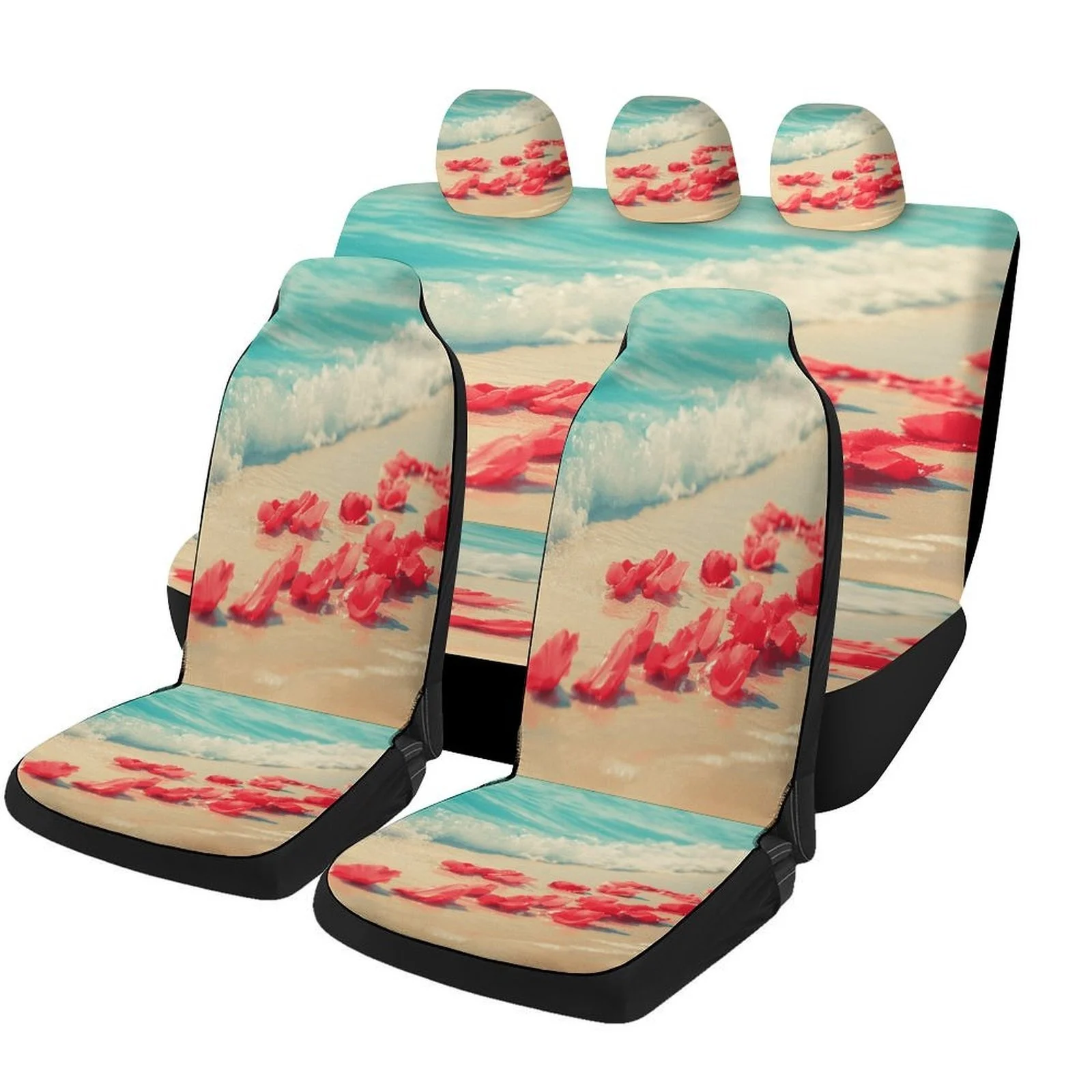 Car Seat Cover Set Featuring Rose Petal Design, Suitable For Various Vehicles. Stylish And Durable, This Complete Set Includes C