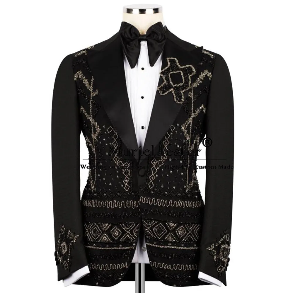 

Exquisite Diamond Beaded Stone Suit Men Formal Occasion Groom Wedding Tuxedo Customized Male Reception Business Blazer Slim Fit