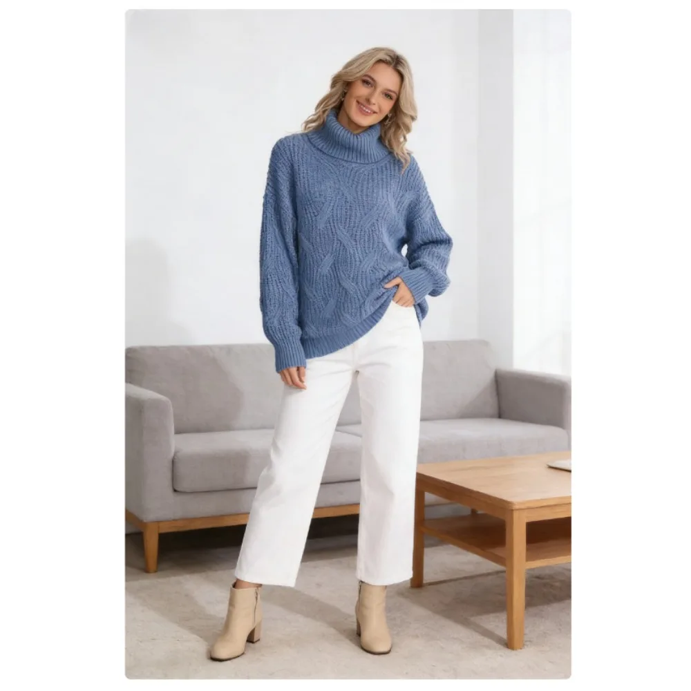 

Новый женский свитер крупной вязки с высоким воротом, свободного кроя, с длинными рукавами, осень-зима 2026, модный пуловер