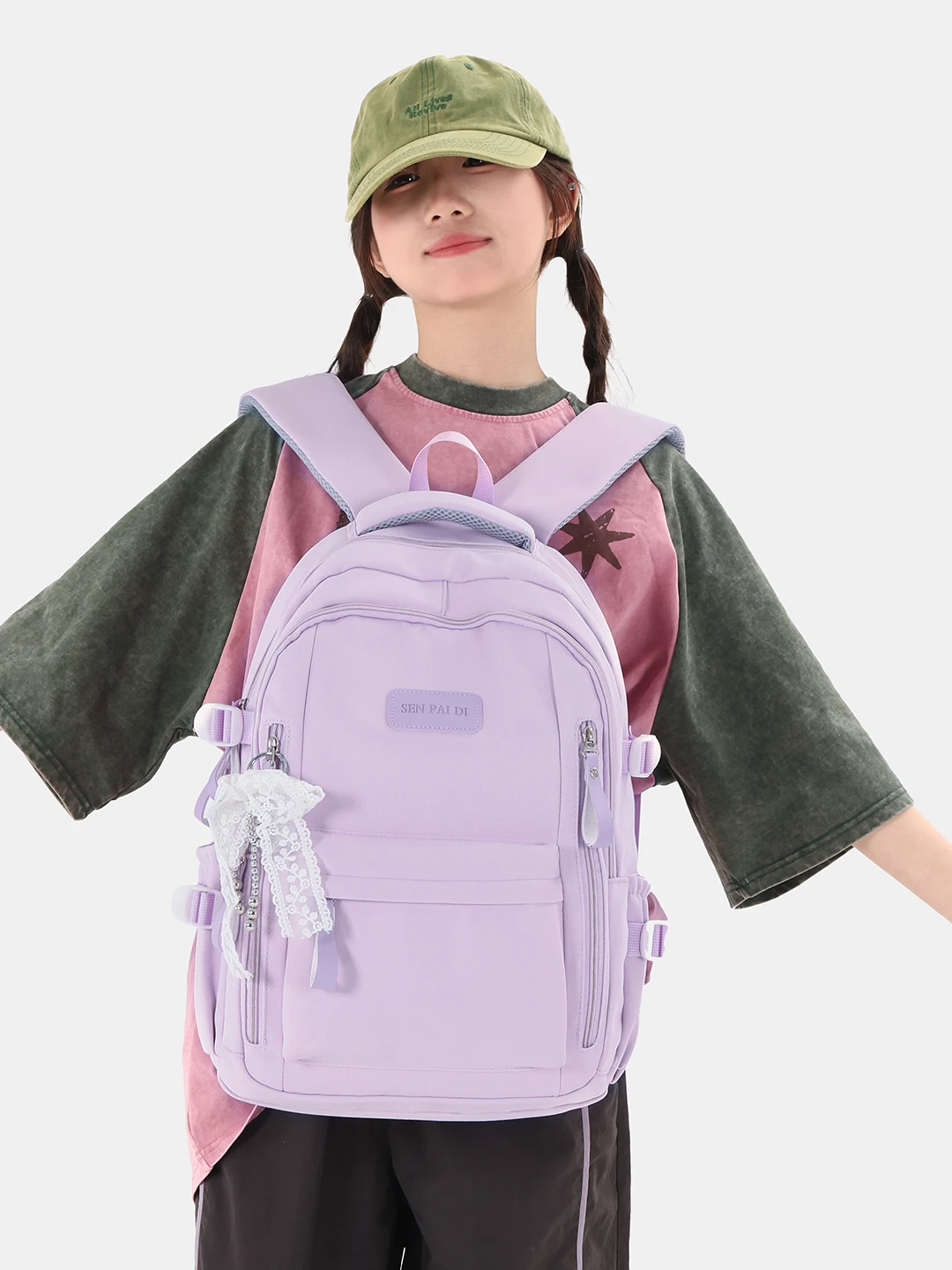 Pink Large Capacity Student Backpack Double Shoulder Commuter Bag High Aesthetic Value Casual Bookbag for Female Traveler