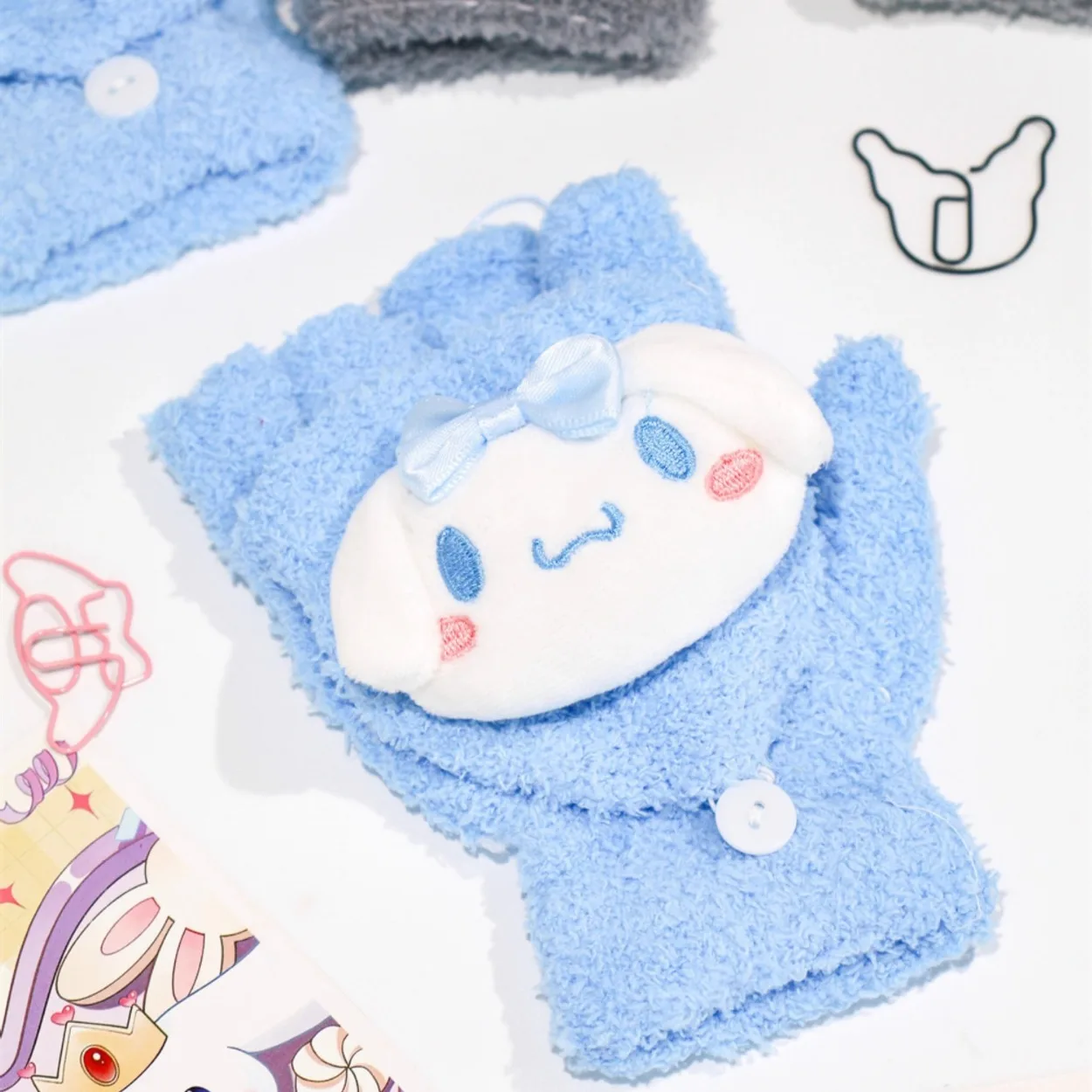 Kawaii Sanrio-女の子のためのクラムシェルグローブ,ハローキティ,タンクロウミ,厚いカビの指,暖かい手,秋の愛の贈り物