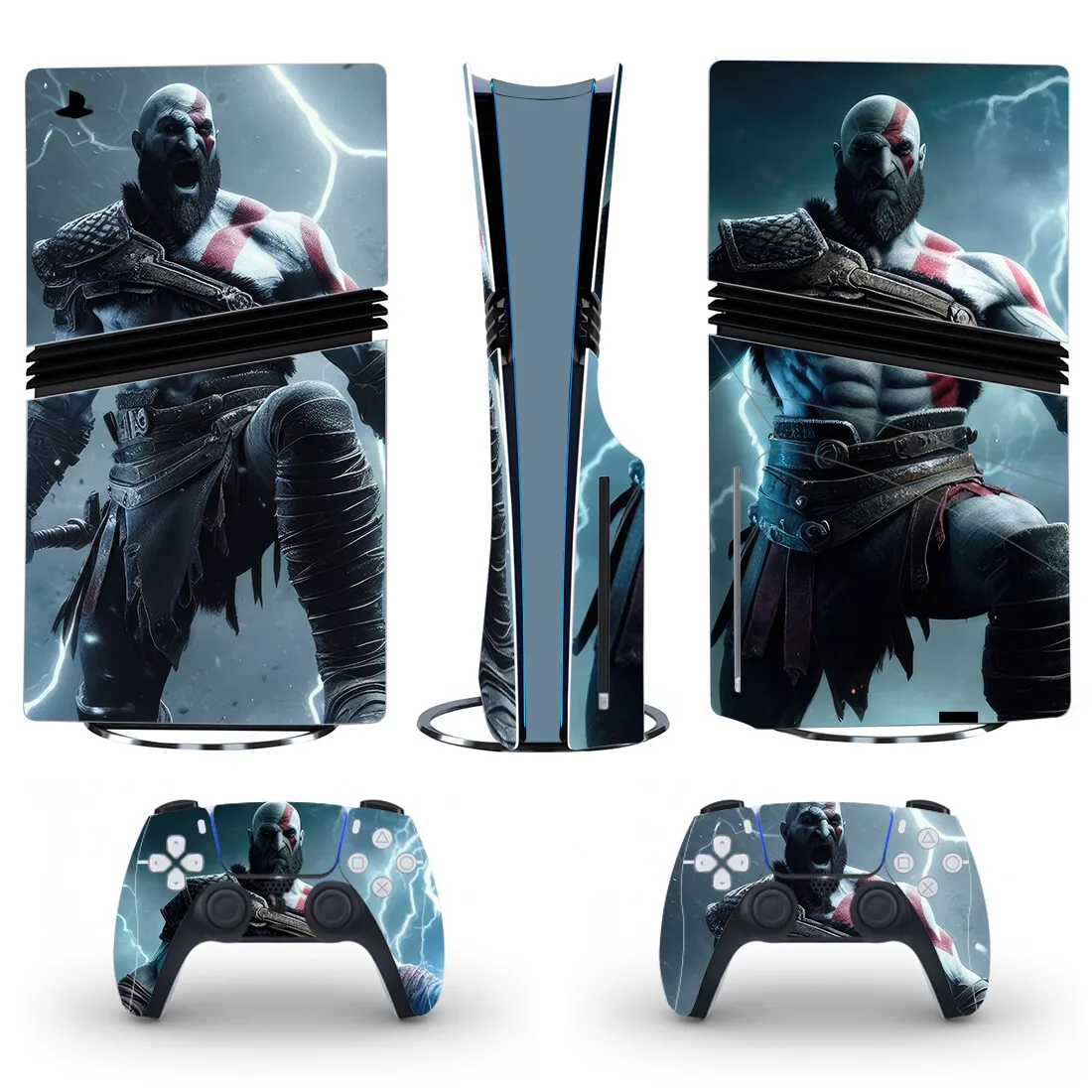 God of War PS5 Pro Disc Skin غطاء لاصق لوحدة التحكم و2 وحدات تحكم جديدة PS5 Pro Disk Skin Vinyl