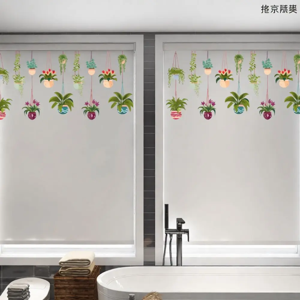 Potted Hanging Basket Window Cling Static Decorative Film Glass Sticker Removable Dual View Art Mural For Living Room Decor