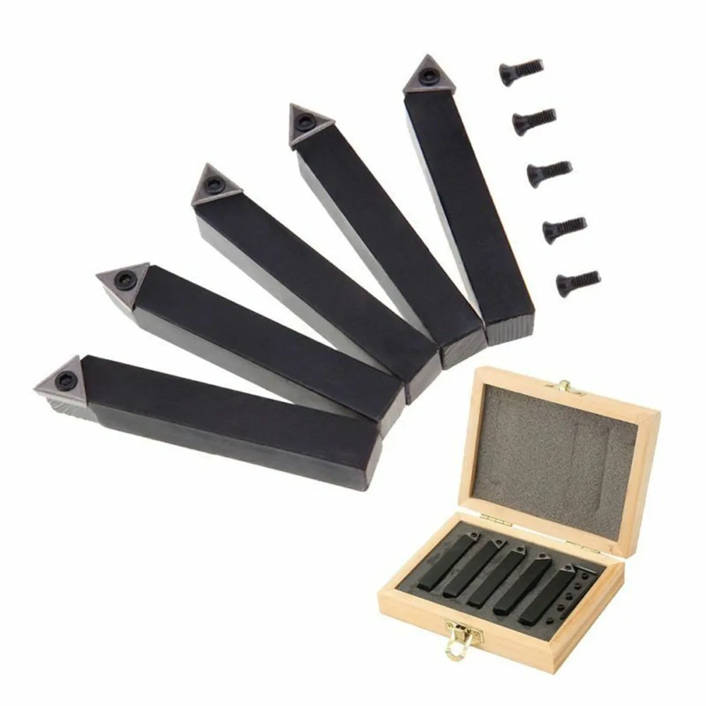 5PCS Indexable Carbide Tipped Lathe Cutting Tools 10mm Facing Boring Turning Tool Set For CNC Metalworking Machine Accessories