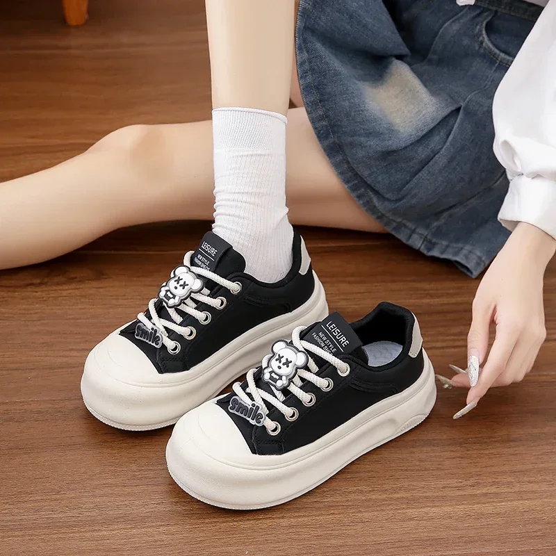 

Big Head Ugly Cute White Shoes Lace-UP Board Shoes 2024 Student Thick Sole Sneakers Casual Sneakers Women Campus Fashiona Bread