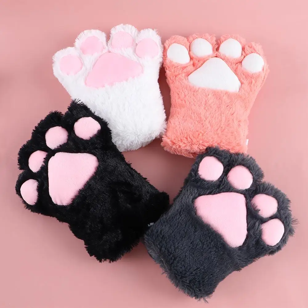 Luvas de pelúcia para mulheres, Garra de gato, Anime Cosplay, Fofo, Doce