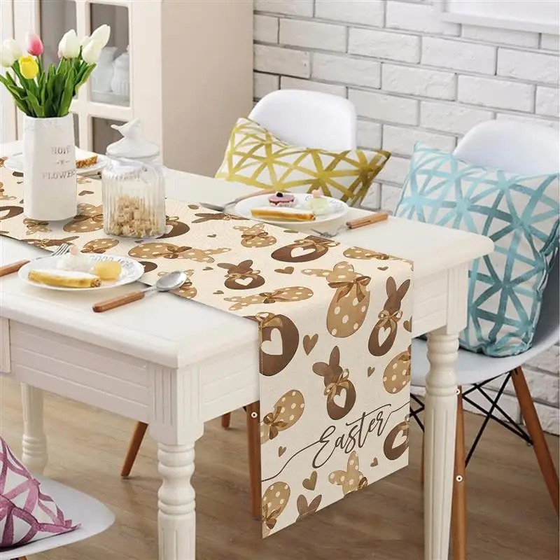 

Пасхальная настольная дорожка с кроликом и яйцом для дома, ресторана, гостиной, столовой, праздничное украшение для помещений, маленькая льняная скатерть-дорожка с гномами