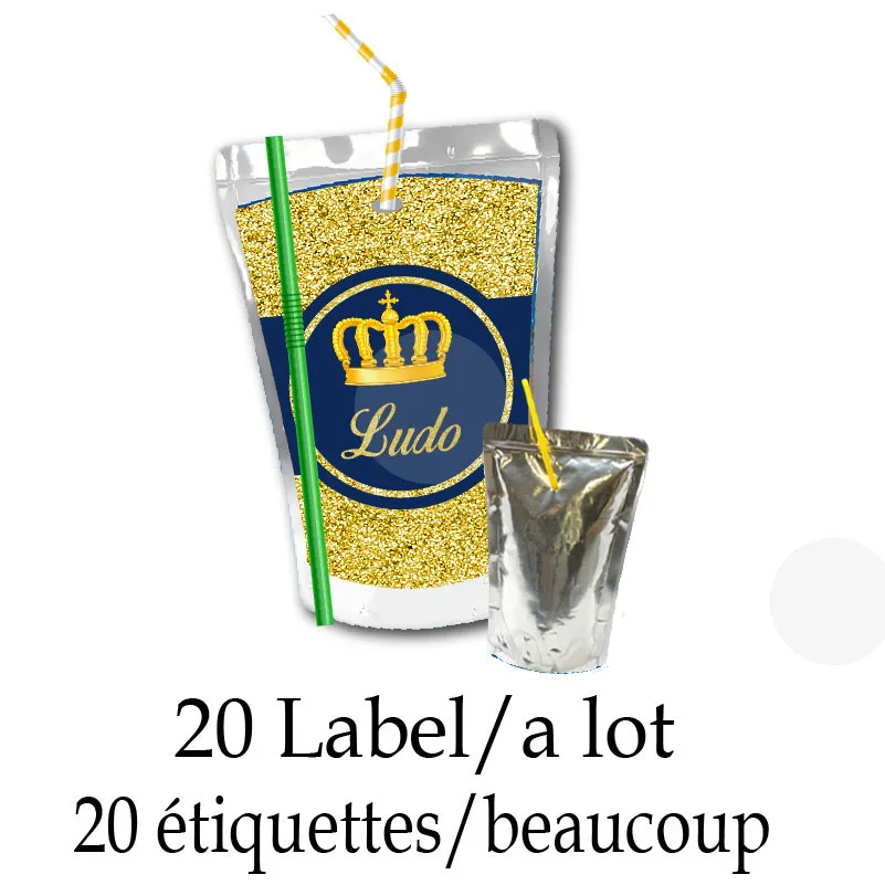 Custom Gold Crown Blue Boys Birthday Water Bottle Wine Labels Juice Pouch Stickers Chocolate Bar Wrapper Birthday Party Christma