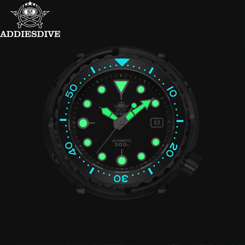 ADDIESDIVE Men\'s Watch Black tuna Stainless Steel Japan NH35 Movement Diver Watch Waterproof BGW9 Luminous Automatic Watches