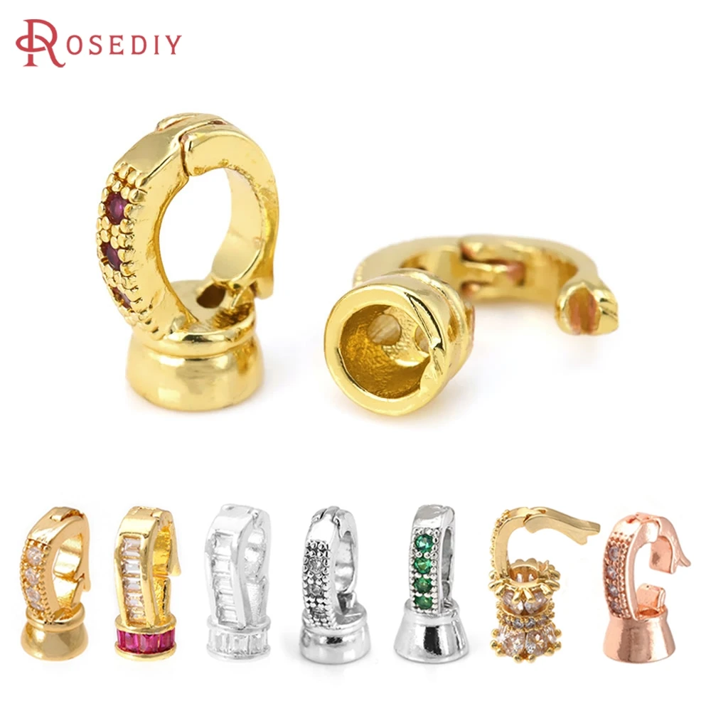 Cierres de Latón con Zirconia en Color Oro de 18K para Cuerda de Cuero, Accesorios de Joyería de Alta Calidad para Manualidades