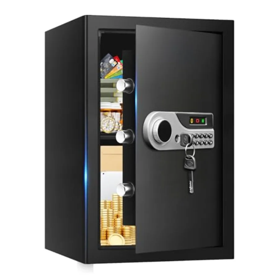 

Большой домашний сейф объемом 3,3 куб. фута, водонепроницаемый и огнестойкий, с цифровым замком, кодовой панелью и съемной полкой, черный, для денег и ценностей