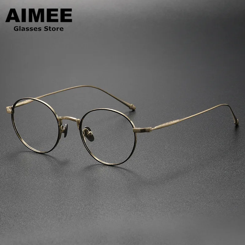 Brand Designer Pure Titanium Ultralight Eyeglasses Men Retro Round Presription Glasses Frame Women Myopia Blue Light Spectacles