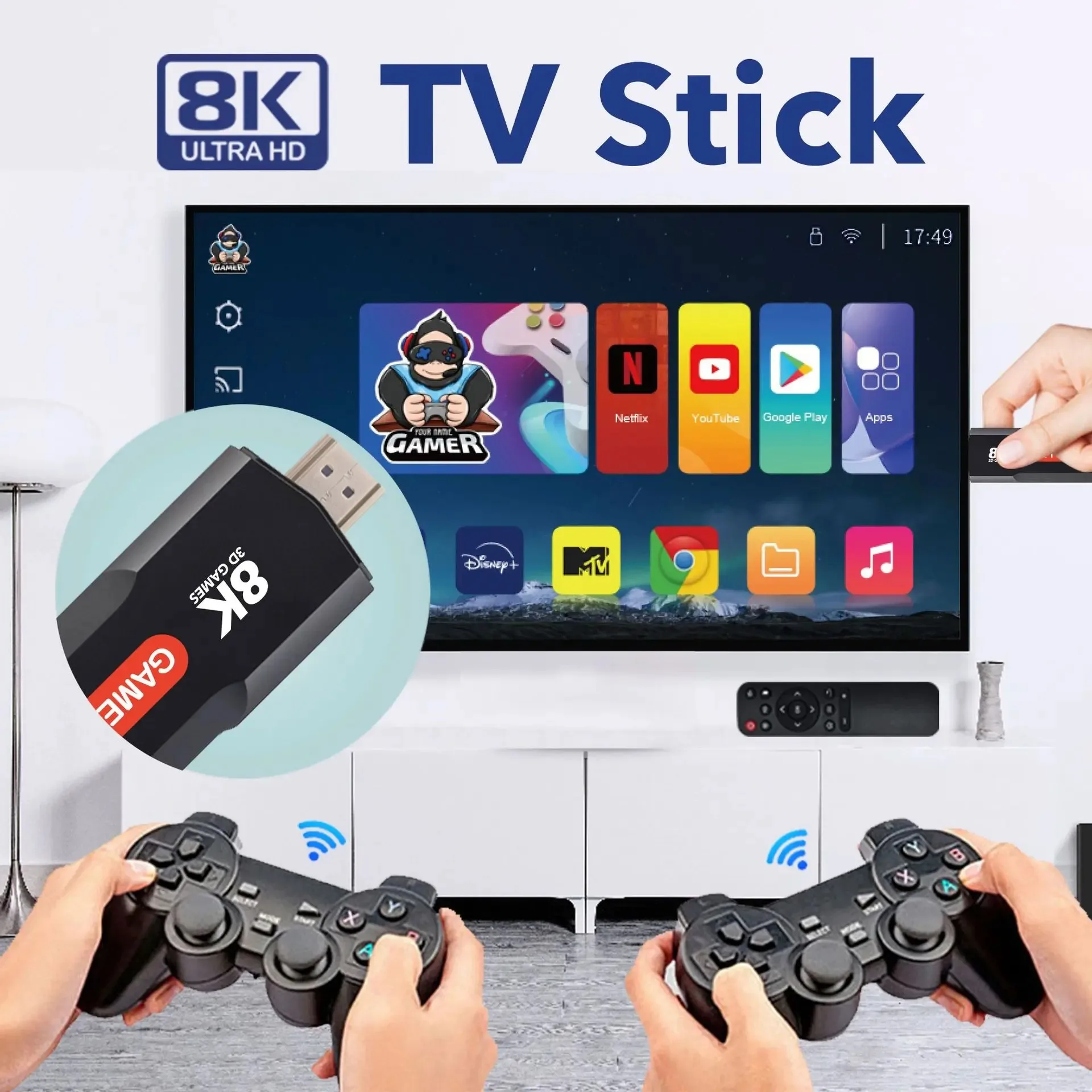 

Q9 USB 2.0 Dual System Game Stick 8K Retro Video Games Console with Wireless Controller 64G TV Sticks 10000+ Games For PSP gift