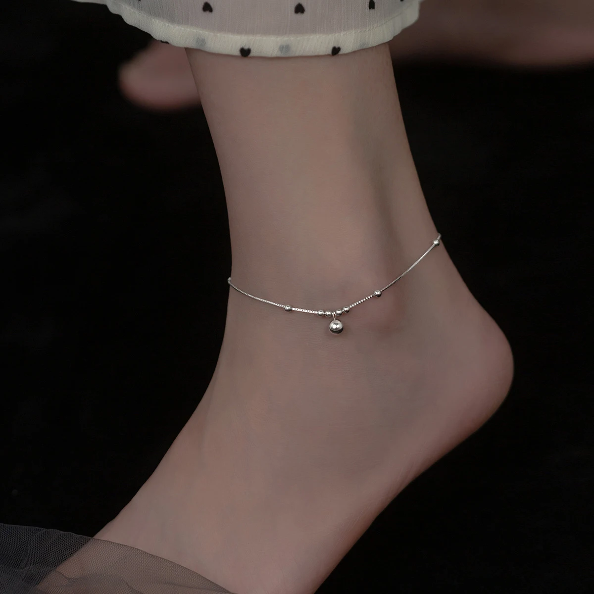 Modian Silver Exquisite Beads Anklets For Women Girls Real 925 Sterling Silver Foot Jewelry Fashion Simple Style Leg Bracelet
