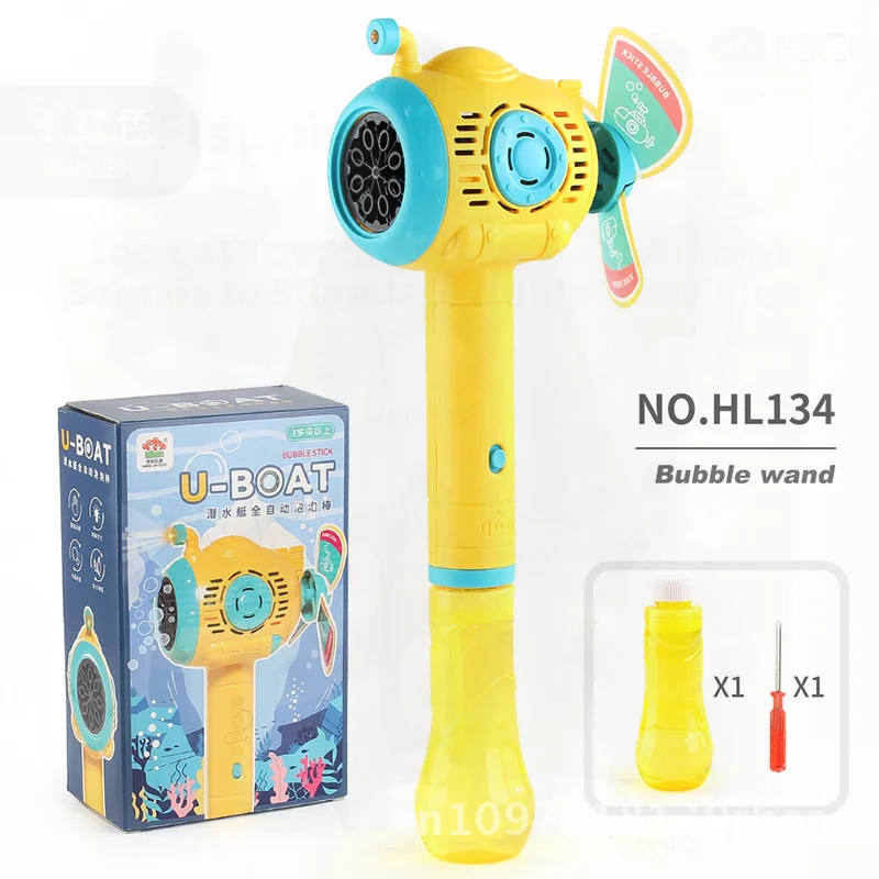 Handheld automatisch bellenpistool met acht gaten voor kinderen, speelgoed, elektrische onderzeeër, bellenstok, zomerplezier, speeltijd, plastic toverstaf