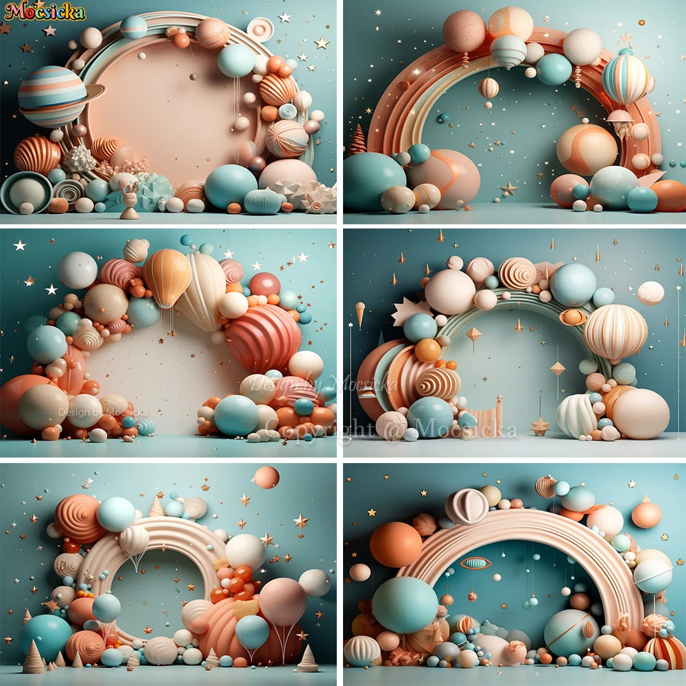 Mocsicka Kids Birthday Cake Smash Backdrop Astronaut Theme Balloon Planet Decor Universe Background Boy Girl Baby Shower Prop