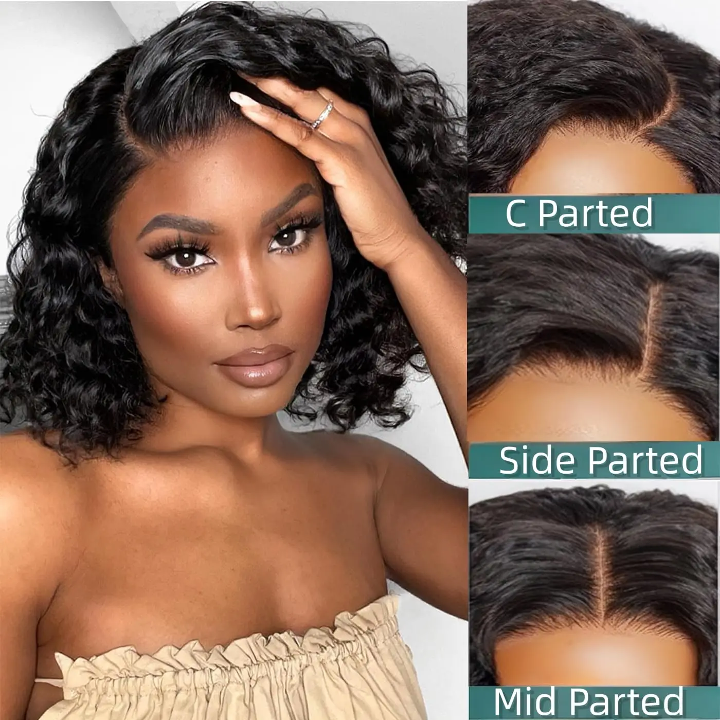 Short Curly Water Wave Human Hair Bob Wigs 13x4 HD Lace Frontal Human Hair Deep Wave Transparent Lace Front Wigs For Women 180%