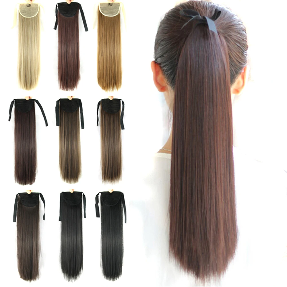 Soowee Synthetic Long Straight Drawstring Hair Ponytail Extensions Fairy Tail Blonde Hairpiece for Women