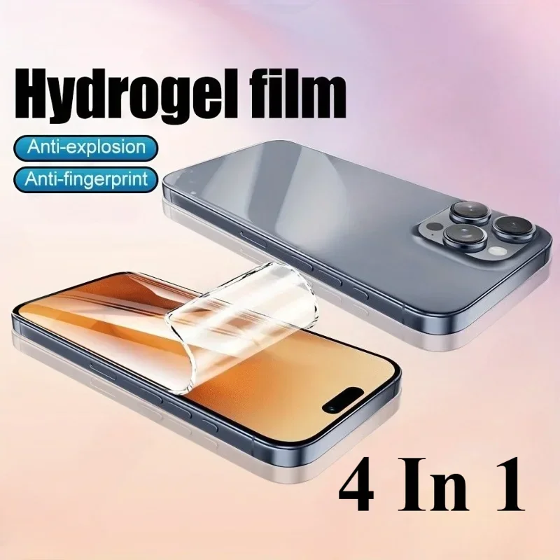 

4 In 1 Screen Protector with Camera Film for iPhone 16 15 Pro Max Hydrogel Film For IPhone 14 13 12 11 Pro Max XR XS Max Film