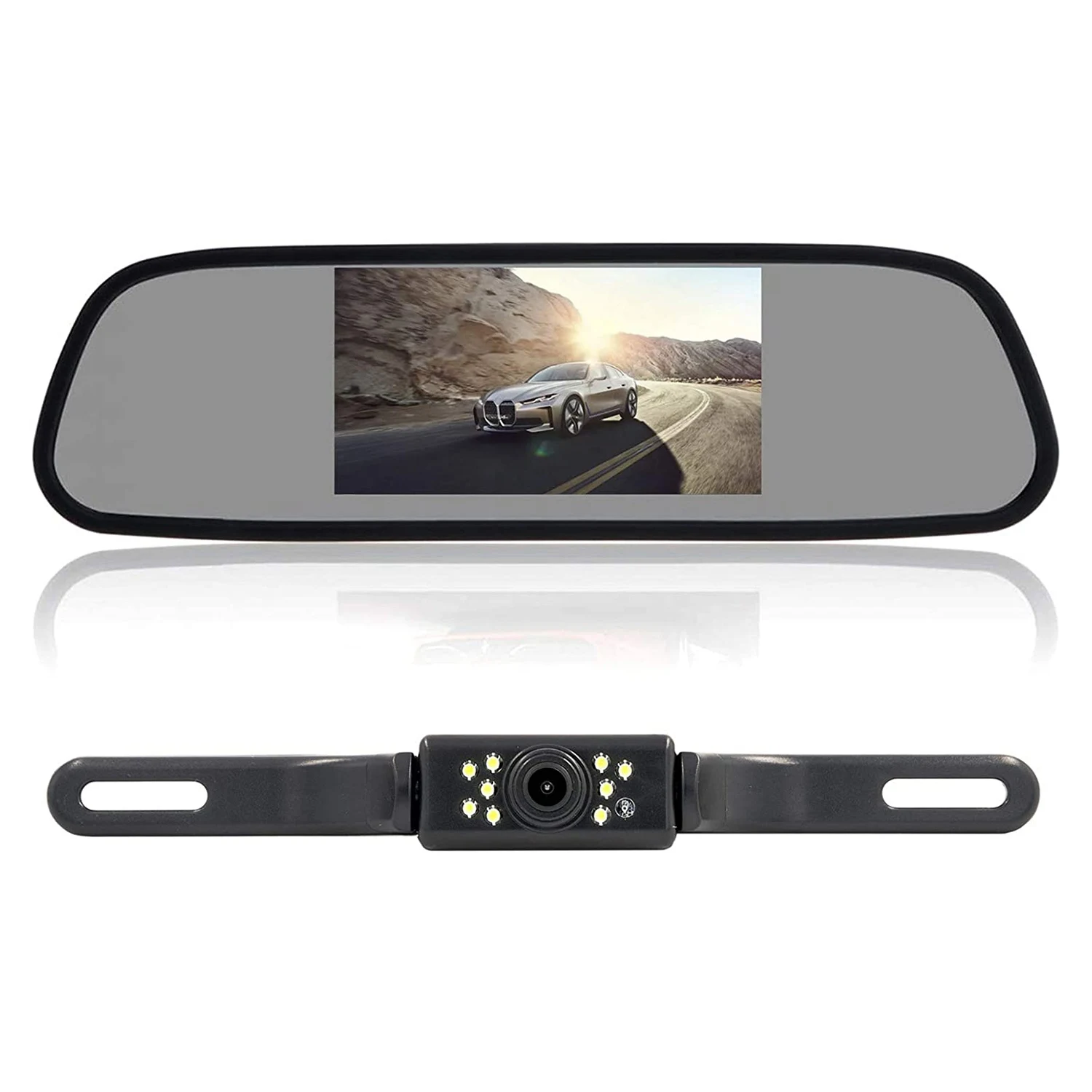 Cámara de visión trasera para matrícula de coche, Monitor de espejo retrovisor para vehículo de 4,3 pulgadas