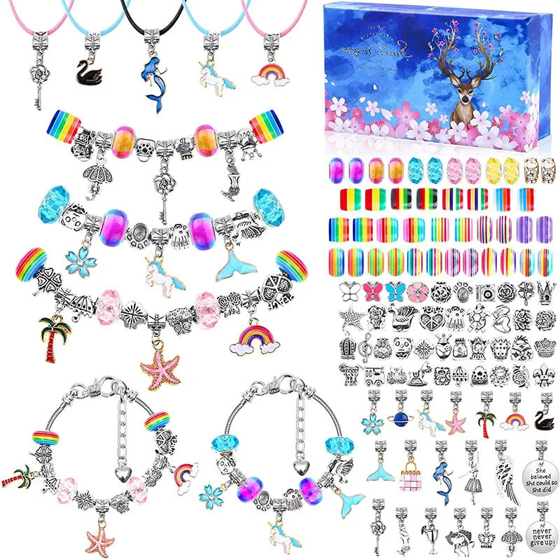 Penyimpanan DIY manik-manik Set Gelang dengan kotak untuk anak perempuan hadiah akrilik lubang besar manik-manik buatan tangan membuat perhiasan Kit berpura-pura bermain mainan