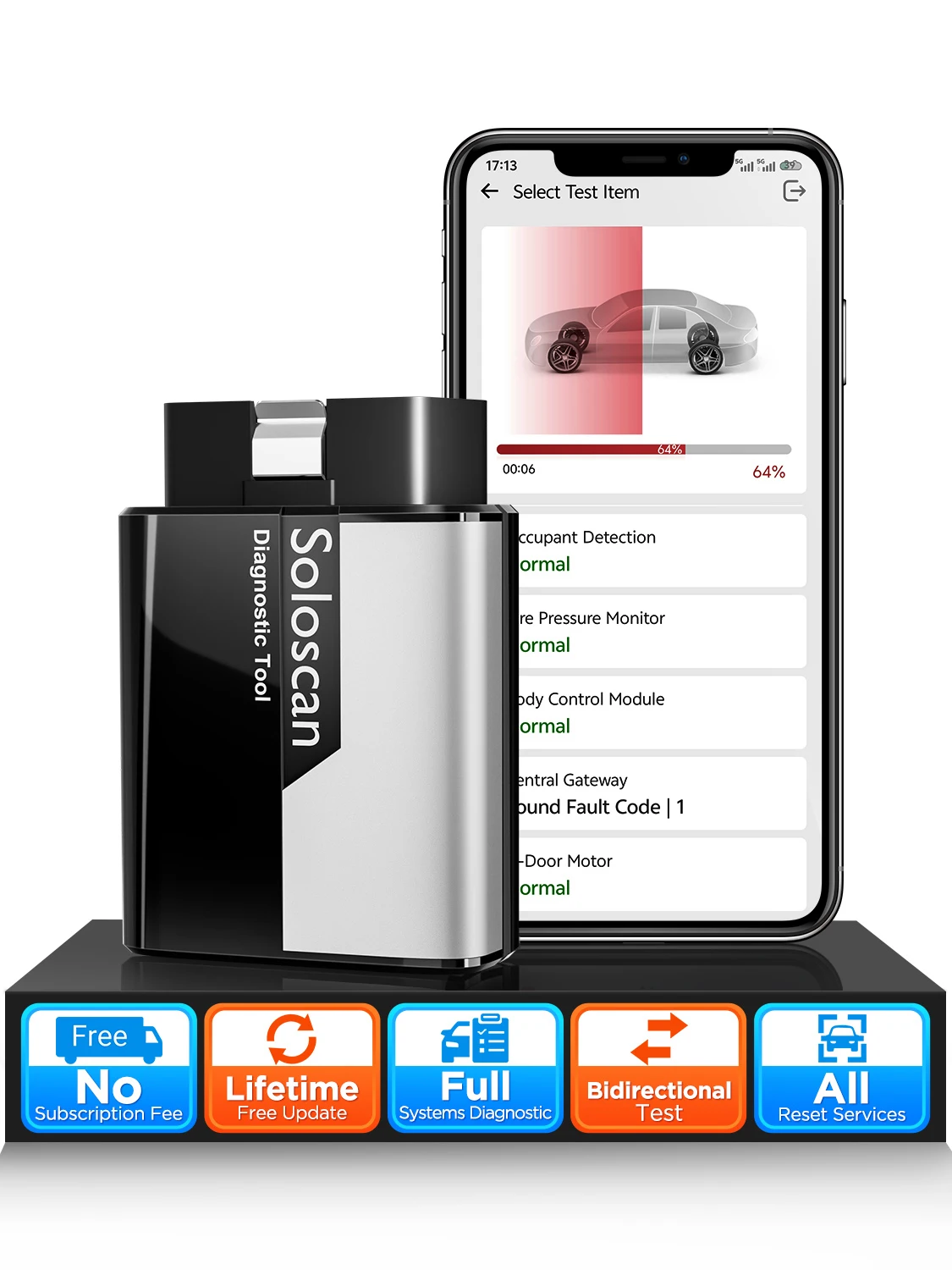 

KINGBOLEN Soloscan, сброс всей системы, сканер OBD2, кодирование ECU, автомобильный диагностический инструмент, автоматическое сканирование VIN для IOS/Android, бесплатное обновление