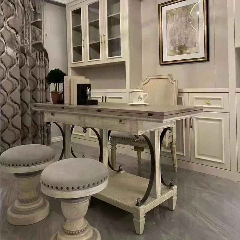 

American Building Sofa Console Tables French Retro Solid Wood Metal Combination Folding Bar Console