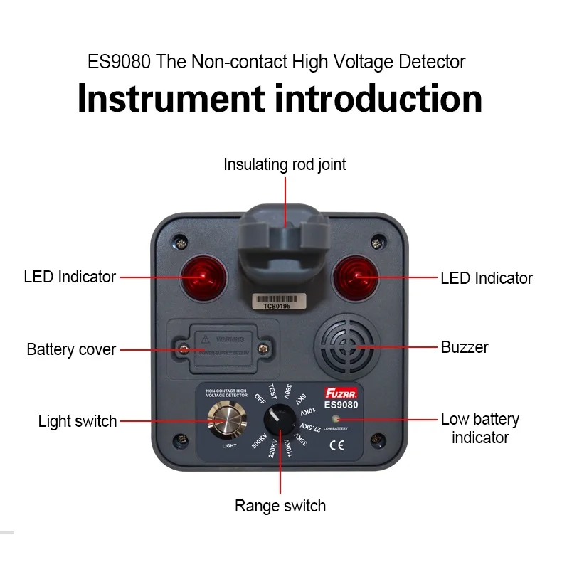 FUZRR ES9080 Non-Contact High Low Voltage Detector Electroscope AC 380V - 550kV Live Wire Inspection Meter IP65 Insulating Rod