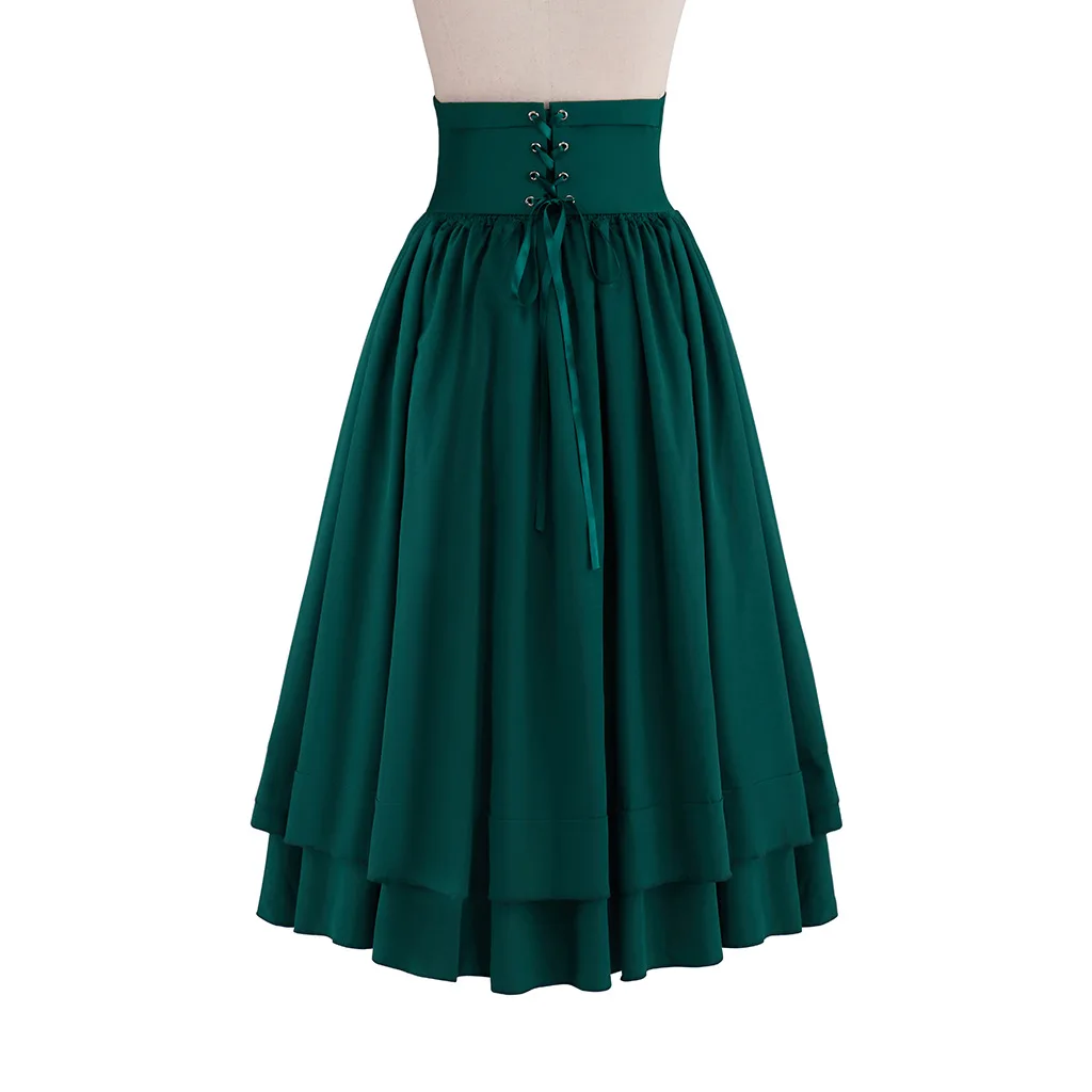 Women Vintage Maxi Skirt Medieval Retro High Waist A Line Steampunk Gothic Ruffled Hem Pleated Party Skirts Victorian Long Skirt view 5