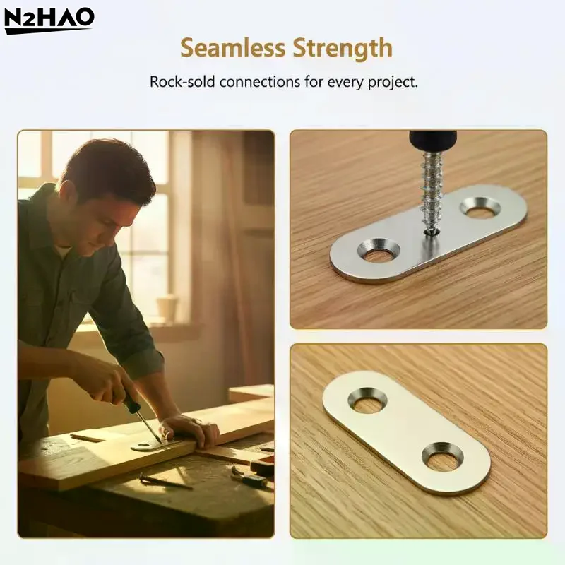  Flat Straight Corner Brace Plates Metal Plates with Fixing Screws for Wood Frame Connection