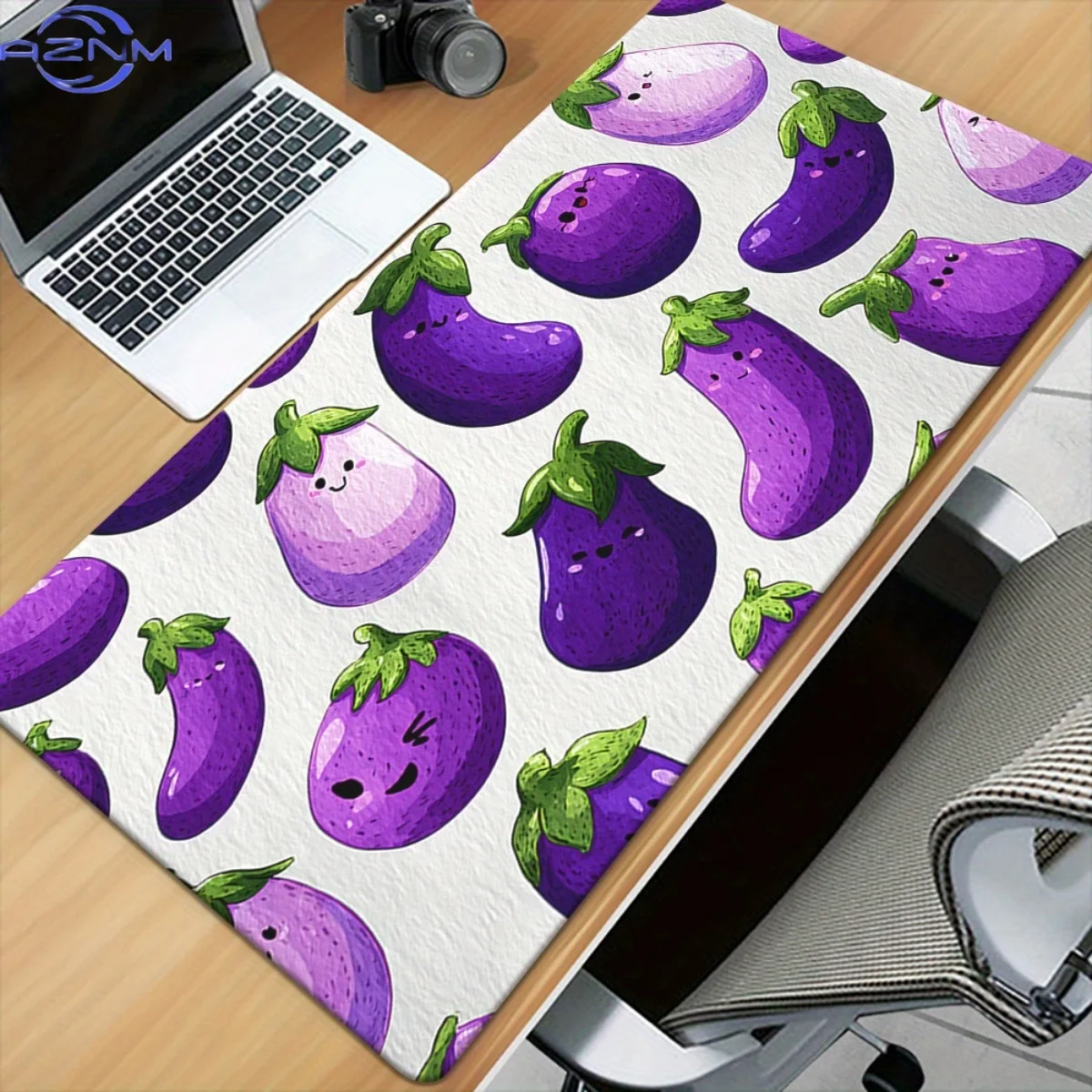 1pc XXL Large Purple Eggplant Mouse Pad with Cute Smiling Eggplant Design, Non-Slip Rubber Base, Soft Surface Gaming & Office De