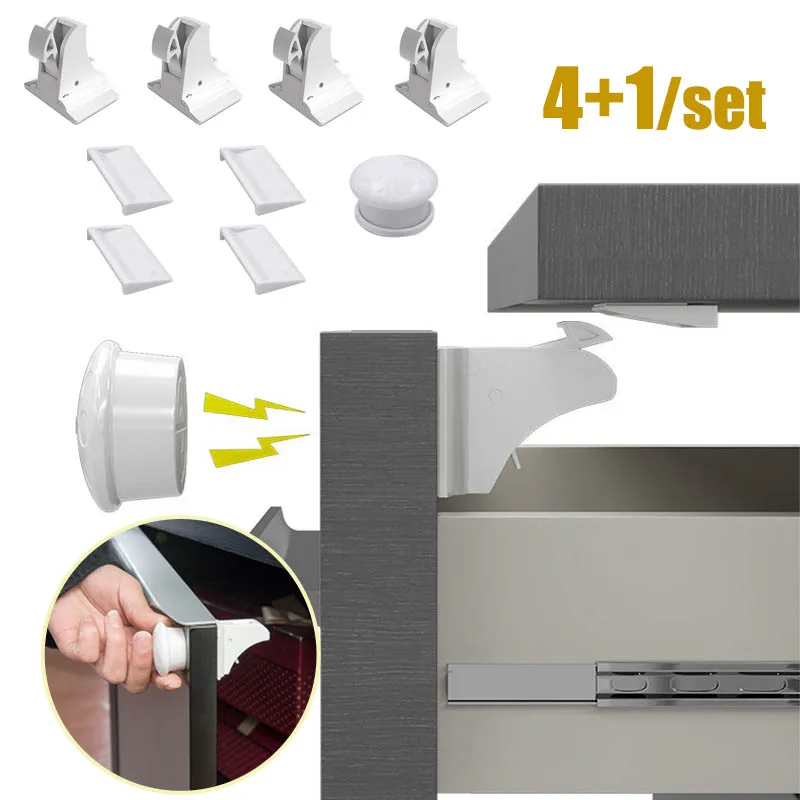 Magnetyczna blokada bezpieczeństwa dla dzieci Ochrona dziecka Wbudowany niewidoczny zamek magnetyczny do drzwi szafki z szufladami Zatrzask zapobiegający otwieraniu