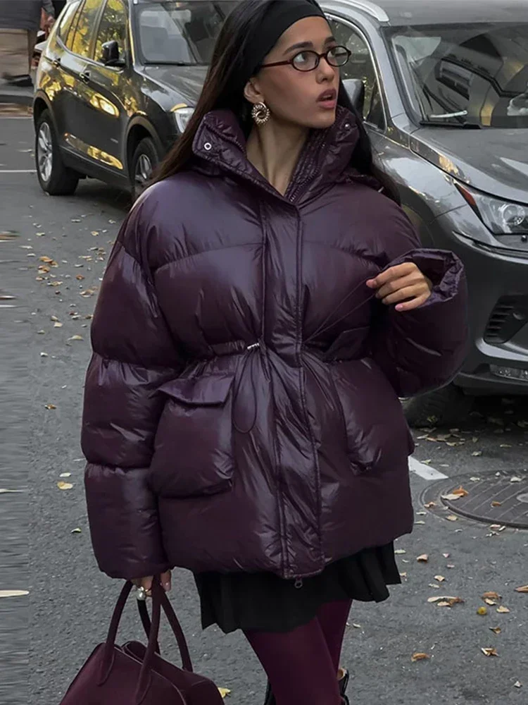 

Winter Fashion Thick Padded Jacket for Women Casual Single Breasted Zipper Warm Coat with Belt Pocket Women Jackets