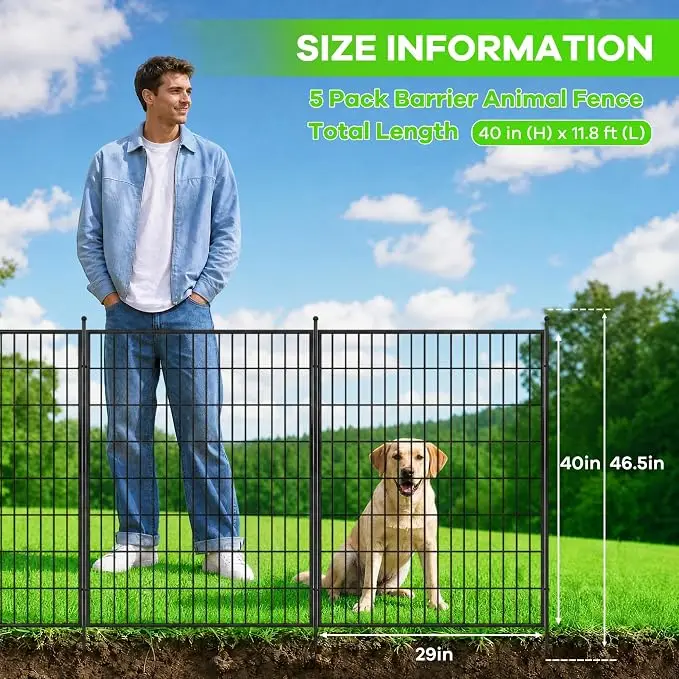 5 /10 Panels No Dig Decorative Garden Fence Rectangle Rustproof Metal with Gate, Animal Barrier for Yard Patio Flower Bed