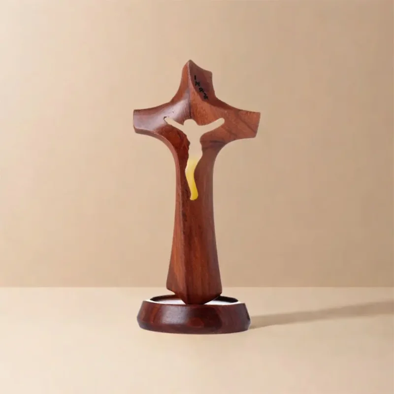 

Wooden Hollow Cross Detachable Standing Religious Crosses Ornament Natural Vintage Crucifix Sculpture Living Room