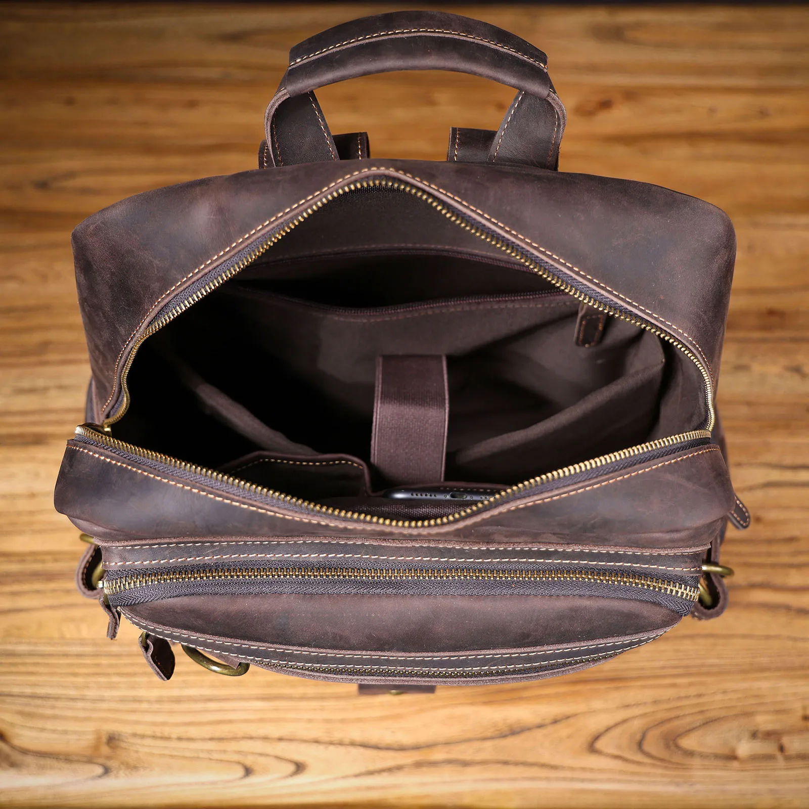 S.WORKER Vintage Echtleder-Rucksack Laptop-Tasche Casual Crazy-Horse-Leder Schultasche Outdoor-Reise-Weekender-Tasche – Detail 16