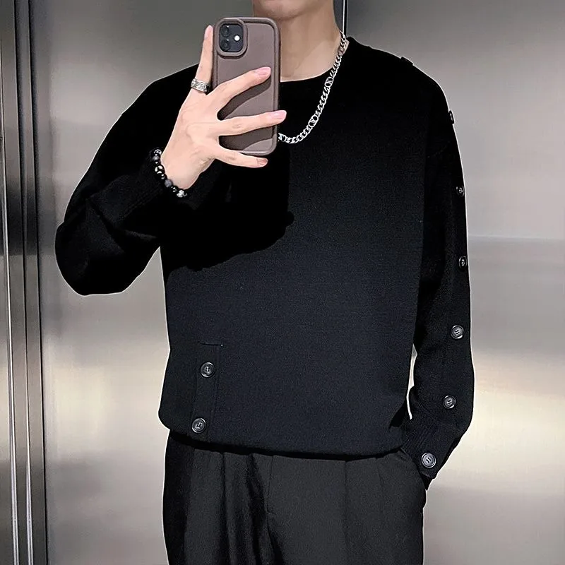 Solid Color Pullover Round Neck Button Sweater Men's Bottoming Shirt Long Sleeve Autumn and Winter Knitted Sweater Top