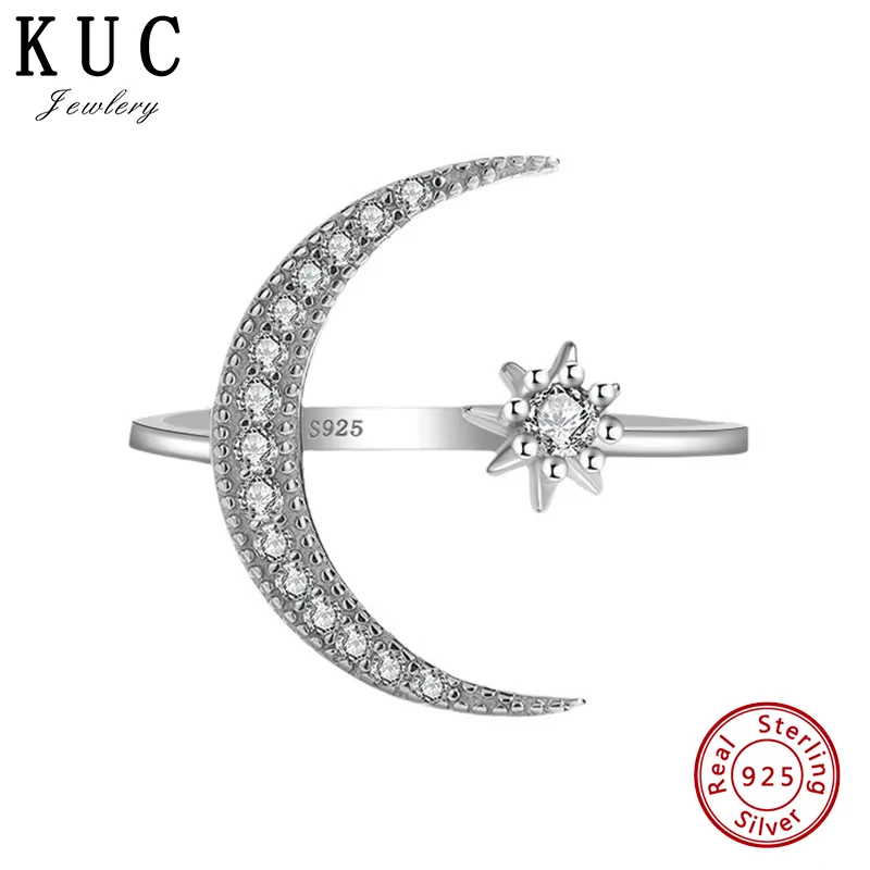 

Кольцо из стерлингового серебра 925 пробы с оригинальным сертификатом, кольцо со звездами и луной для женщин, роскошные модные ювелирные изделия, бесплатная доставка