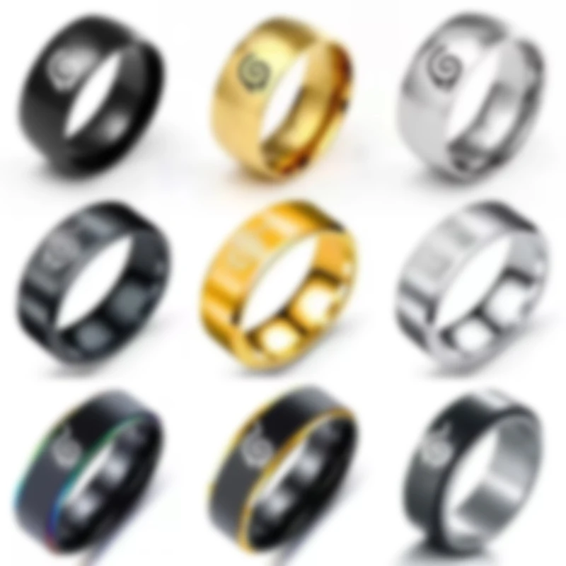 17 Models New Leaf Ring Konoha Uzumaki Symbal Logo Sign Sasuke Itachi Ninja Fashion Stainless Steel Anime Jewelry Cosplay