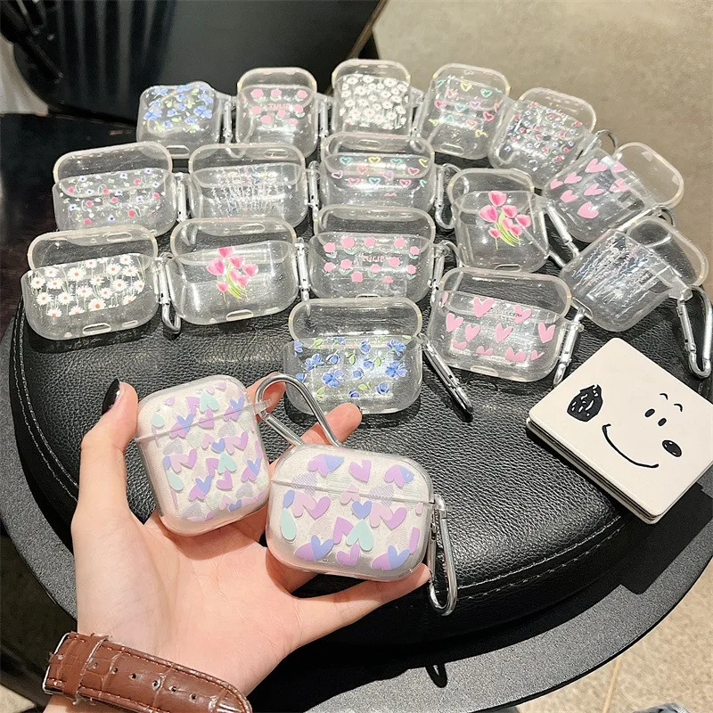 

For AirPods Pro/Pro2 Case Glitter Shiny Cartoon Silicone Cover For AirPods 3/4 Girls Colorful Heart Earphone Protector Cover