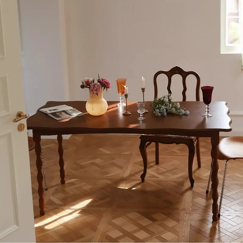 French retro petal teak solid wood dining table rectangular log desk table living room home