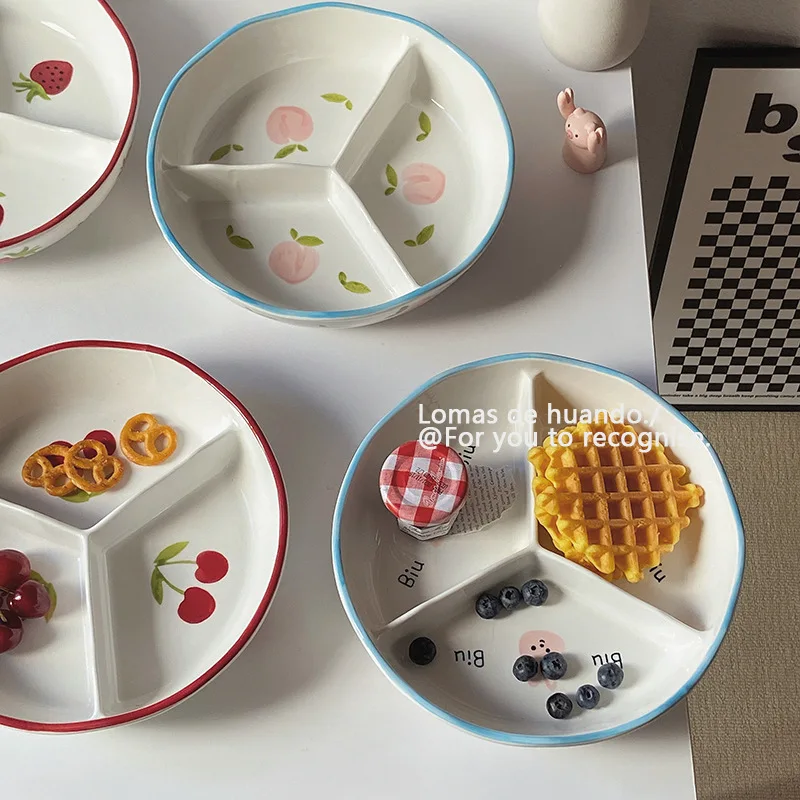 Divider plate Household ceramic deepen with lid fat reduction ration divider bowl divider plate fruit plate bento box