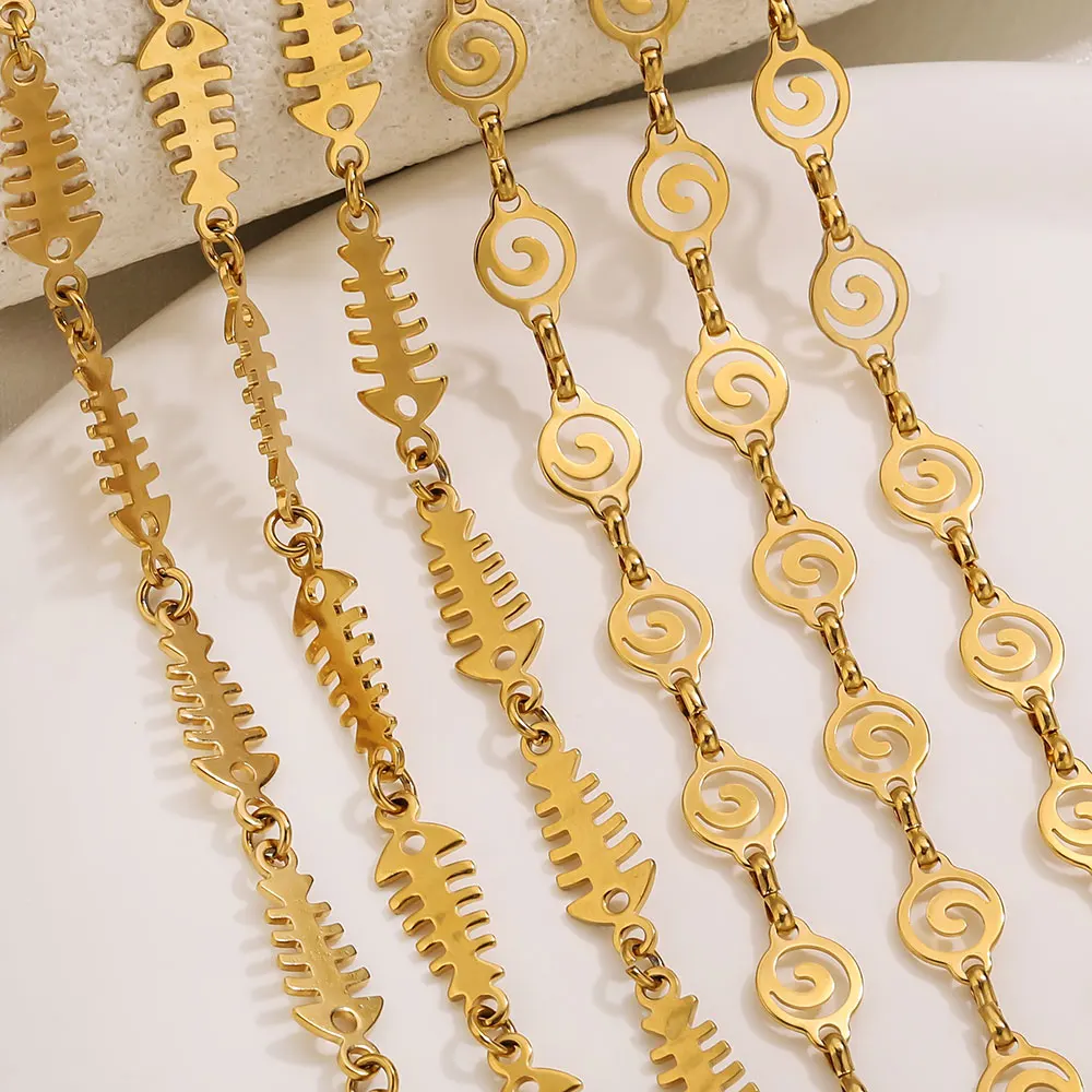 Cadena de acero inoxidable en espiral de espina de pescado de 1 metro, cadena para hacer joyas chapada en oro calada, accesorios para pulsera y collar DIY para mujer
